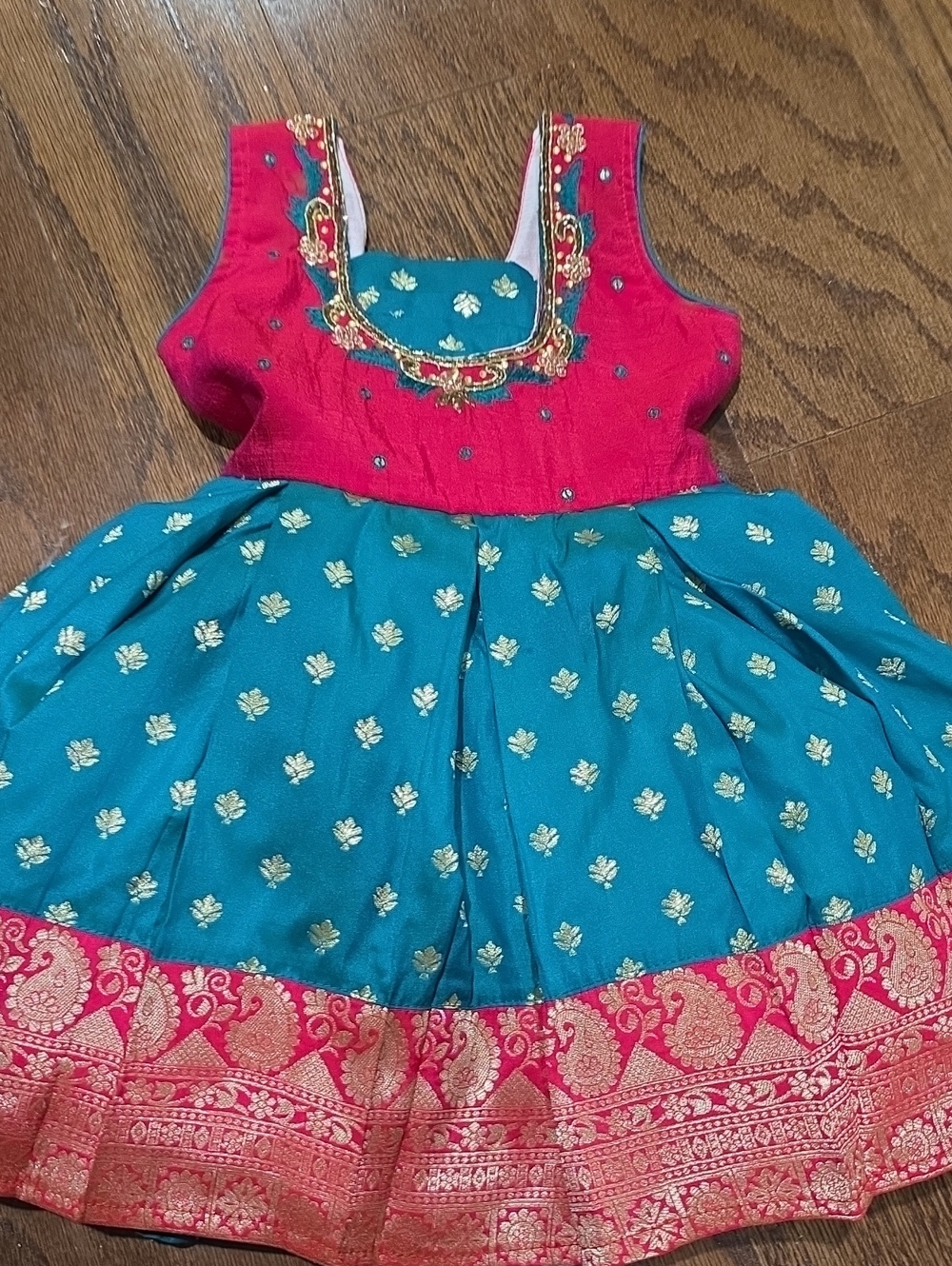 Teal and Fuchsia Embroidered Ethnic Dress